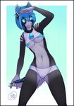  2014 anthro bell blue_eyes blue_hair breasts collar equine female feralise hair horse mammal nipples panties solo underwear 