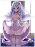  bad_id bad_pixiv_id blue_eyes blue_hair blush breasts bridal_veil corset dress elbow_gloves flower garter_straps gloves hair_flower hair_ornament happinesscharge_precure! hosshiwa jewelry long_hair looking_at_viewer mogiki_hayami necklace nipples pearl_necklace precure ringlets see-through see-through_silhouette small_breasts smile solo thighhighs veil wedding_dress white_gloves white_legwear 