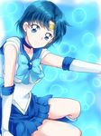  arm_support bishoujo_senshi_sailor_moon blue blue_bow blue_choker blue_eyes blue_hair blue_sailor_collar bow choker circlet gloves head_tilt looking_at_viewer maruki_(punchiki) mizuno_ami official_style outstretched_arm sailor_collar sailor_mercury sailor_senshi_uniform short_hair skirt smile solo white_gloves 