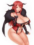  adapted_costume areolae bottomless breasts choker cleavage cleavage_cutout covered_nipples curvy demon_horns fumio_(rsqkr) fur groin horns huge_breasts lips long_hair maou_(maoyuu) maoyuu_maou_yuusha off_shoulder red_eyes red_hair sitting solo 