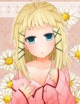  black_bullet blonde_hair blue_eyes blush looking_at_viewer off_shoulder pajamas solo tina_sprout 