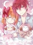  1girl blush bow closed_eyes cloud drooling embarrassed gekkan_shoujo_nozaki-kun long_hair mikoshiba_mikoto orange_hair pajamas polka_dot polka_dot_bow purimo_(xxxmofmof) red_hair sakura_chiyo sheep sleeping 