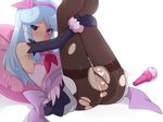  bad_id bad_pixiv_id black_legwear blue_eyes blue_hair blush censored hairband happinesscharge_precure! heart hosshiwa legs_up light_blue_hair long_hair looking_at_viewer mogiki_hayami pantyhose precure pussy simple_background solo thighband_pantyhose torn_clothes torn_legwear white_background 