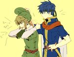  belt blonde_hair blue_hair cape earrings fire_emblem fire_emblem:_souen_no_kiseki hand_on_hip hat headband ike jewelry link multiple_boys nikayu pointy_ears super_smash_bros. the_legend_of_zelda the_legend_of_zelda:_twilight_princess 