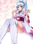  anmitsu_komachi bad_id bad_pixiv_id blue_eyes blue_hair blush bow_by_hair bowl cosplay cure_fortune cure_fortune_(cosplay) food happinesscharge_precure! hosshiwa ice_cream japanese_clothes kimono light_blue_hair long_hair mogiki_hayami obi ponytail precure sash short_kimono solo spoon thighhighs white_legwear wide_ponytail 