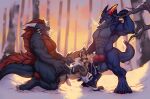  abs all_fours anthro anthro_on_anthro anthro_penetrated anthro_penetrating anthro_penetrating_anthro balls bared_teeth big_muscles big_penis black_body black_fur blue_body blue_fur bodily_fluids canid canine cheek_spikes cum cum_on_back cum_on_ground dragon eyes_closed facial_spikes fur genital_fluids genitals grey_balls grey_body grey_fur group group_sex hand_on_head hi_res horn huge_muscles huge_penis kneeling kneeling_sex male male/male male_penetrated male_penetrating male_penetrating_male mammal muscular muscular_anthro muscular_male mythological_creature mythological_scalie mythology navel nude open_mouth outside pecs penetration penis penis_in_mouth pink_tongue plant red_balls scalie sex side_view snow solaxe_(artist) spikes spikes_(anatomy) standing standing_sex tan_body tan_fur threesome tongue tongue_out tree trio white_horn 