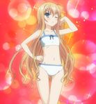  blonde_hair blue_eyes brown_hair long_hair navel one_eye_closed rokujouma_no_shinryakusha!? screencap solo sparkle swimsuit theiamillis_gre_fortorthe very_long_hair 