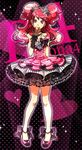  bad_id bad_pixiv_id bow brown_hair choumoku_(toriko_b_c) copyright_name crown dress earrings frilled_skirt frills gloves hair_ornament heart jewelry kujikawa_rise legs long_hair necklace persona persona_4 polka_dot polka_dot_background red_eyes see-through skirt smile solo twintails 