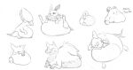 2013 belly big_belly buizel eeveelution electrike feral generation_1_pokemon generation_2_pokemon generation_3_pokemon generation_4_pokemon gengar group jolteon marill nintendo overweight pokemon pokemon_(species) poochyena saphiros simple_background squirtle text white_background