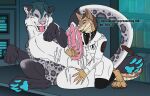  anthro anthro_on_feral balls bestiality big_balls big_penis blue_hair blue_pawpads bodily_fluids brown_body brown_fur brown_hair brown_pawpads clothed clothing coat cum cum_on_arm cum_on_balls cum_on_face cum_on_leg cum_on_own_balls cum_on_own_penis cum_on_penis cum_on_self duo fangs felid female feral fur genital_fluids genitals grey_body grey_fur grey_hair hair hi_res huge_balls huge_penis hybrid hyper hyper_balls hyper_genitalia hyper_penis ice_in_summer_(sftsl) inside killthe_demon kneeling lab_coat laboratory lying male male/female mammal markings multicolored_hair on_back open_mouth pantherine pawpads penis pink_penis rattle_(anatomy) reptile scalie snake snow_leopard spots spotted_legs spotted_markings spotted_tail tail tail_markings tan_body teeth tongue tongue_out topwear two_tone_hair velicity_genesong white_balls white_body white_fur 
