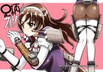  ashigara_(kantai_collection) ass brown_eyes brown_hair gloves hair_ornament hairband kantai_collection long_hair pantyhose skirt vt 