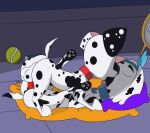  101_dalmatian_street 101_dalmatians absurd_res animal_genitalia animal_penis animal_vulva ball black_ear black_nose black_spots blue_collar canid canine canine_genitalia canine_penis canine_vulva canis clothing collar colossalstars dalmatian disney domestic_dog dotterel_(fan_character) duo dylan_(101_dalmatians) female feral floppy_ears fur genitals hat_feather headgear headwear heterochromatic_ears hi_res loose_feather male male/female mammal penis pillow red_collar spots tennis_ball white_body white_fur white_spots 