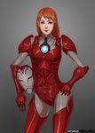  armor blue_eyes freckles hand_on_hip headwear_removed helmet helmet_removed iron_man_(comics) lips long_hair nesoun pepper_potts red_hair rescue_(iron_man) smile solo 