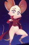  2025 anthro barefoot big_ears biped black_eyebrows black_eyes blush bottomless bottomless_anthro bottomless_female breasts cheek_tuft clothed clothed_anthro clothed_female clothing coat conoghi digitigrade eyebrows eyelashes facial_tuft feet female female_anthro fur genitals hairless_tail humanoid_genitalia humanoid_vulva long_sleeves looking_down mammal mina_(mina_the_hollower) mina_the_hollower mouse mouth_closed murid murine night notched_ear outside pink_inner_ear pink_nose pink_tail pupils red_clothing red_coat red_topwear red_vest rodent sky small_breasts solo star starry_sky tail tan_inner_ear tan_tail topwear tuft two_tone_inner_ear two_tone_tail vest vulva white_body white_fur white_pupils yacht_club_games 