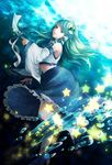  awa_toka blush detached_sleeves frog gohei green_eyes green_hair hair_ornament kochiya_sanae long_hair revision smile solo star touhou underwater 