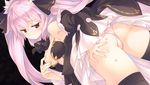  ass ass_grab black_legwear blush bug_bite detached_sleeves dungeon_travelers_2 grabbing_own_ass lilian_craper long_hair panties pink_hair red_eyes solo sumaki_shungo thighhighs twintails underwear upskirt white_panties wide_sleeves 