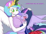  2014 anthro anthrofied basketgardevoir blush breasts changeling clothing crown dialog disguise duo english_text equine erect_nipples eyes_closed female friendship_is_magic glowing glowing_eyes gold green_eyes hair horn hug mammal multi-colored_hair my_little_pony nipples princess_celestia_(mlp) purple_eyes purple_hair queen_chrysalis_(mlp) sparkles tears text twilight_sparkle_(mlp) upset winged_unicorn wings 