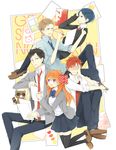  3boys absurdres blush bow crown flower gekkan_shoujo_nozaki-kun highres hori_masayuki kashima_yuu mikoshiba_mikoto multiple_boys multiple_girls nozaki_umetarou paper pen pleated_skirt polka_dot polka_dot_bow rouman_academy_uniform sakura_chiyo school_uniform skirt tanuki tashite thighhighs 