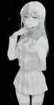  arm_behind_back black_background finger_to_mouth hair_ornament hairclip kantai_collection long_hair monochrome simple_background sino_(sionori) skirt solo standing suzuya_(kantai_collection) thighhighs 