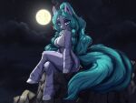 anthro big_breasts blue_eyes blue_hair breasts comic dominant dominant_female equid equine eyelashes fan_character female feral fur hair hasbro hi_res hooves horse light lizzard_sama lonely looking_at_viewer makeup mammal mascara moon moonlight my_little_pony night nude pony ponytail purple_body purple_fur running_makeup running_mascara simple_background sitting smile solo tail 