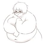  artist_request blush glasses monochrome navel obese short_hair squarewave 