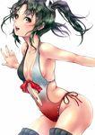  brown_eyes casual_one-piece_swimsuit grey_hair ha_to_mi kantai_collection long_hair one-piece_swimsuit solo swimsuit thighhighs twintails zuikaku_(kantai_collection) 