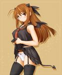  ahoge bad_id bad_pixiv_id bat_wings black_legwear breasts brown_eyes brown_hair covered_nipples demon_tail garter_belt glasses hair_ribbon half_updo hasegawa_chisame highres horns kasuga_yukihito large_breasts mahou_sensei_negima! mini_wings necktie panties pleated_skirt revision ribbon round_eyewear school_uniform skirt skirt_lift solo tail tears thighhighs underwear white_panties wings 