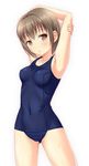  armpits arms_up brown_eyes brown_hair eyebrows_visible_through_hair ki_(kk-sk-ray) one-piece_swimsuit original school_swimsuit short_hair solo swimsuit 