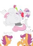  anonmod_artist anthro apple_bloom_(mlp) blush bulge burping feral friendship_is_magic happy mammal my_little_pony open_mouth scootaloo_(mlp) smile stomach sweetie_belle_(mlp) text vore 