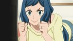  1girl animated animated_gif blue_hair breasts gundam gundam_build_fighters iori_rinko jewelry large_breasts lowres milf ring 