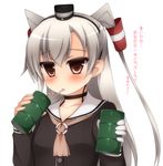  amatsukaze_(kantai_collection) brown_eyes choker drinking drinking_straw hair_ornament hair_tubes hairband highres innertube kantai_collection long_hair looking_at_viewer silver_hair solo translated two_side_up zack_(haiuinndo) 