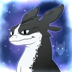 1:1 ambiguous_gender black_body black_scales blue_sclera countershading dragon dreamworks dreamworks_dragons:_the_nine_realms european_mythology feral fury_(httyd) headshot_portrait hi_res how_to_train_your_dragon looking_at_viewer male_(lore) multicolored_body mythological_creature mythological_scalie mythology night_light_(species) portrait pupils rauta2 scales scalie simple_background smile smug solo sparkles thunder_(dragons:_the_nine_realms) two_tone_body western_dragon white_body white_countershading