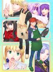  5girls apron archer artoria_pendragon_(all) caster emiya_shirou fate/stay_night fate_(series) frying_pan gilgamesh matou_sakura md5_mismatch multiple_boys multiple_girls nekotawawa rider saber toosaka_rin 