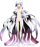  bare_shoulders blue_hair breasts brown_eyes carol_(guilty_crown) center_opening chuuou_higashiguchi detached_sleeves guilty_crown guilty_crown_lost_christmas highres medium_breasts navel parted_lips revealing_clothes short_hair simple_background solo white_background 