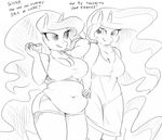  2014 anthro anthrofied chubby clothing dialog duo english_text equine female food friendship_is_magic hair holding horn long_hair mammal my_little_pony navel princess_celestia_(mlp) princess_luna_(mlp) sirmasterdufel text winged_unicorn wings 