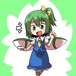  :d blush chibi clenched_hand daiyousei dress fairy_wings green_eyes green_hair hair_ribbon midori_niku necktie open_mouth ribbon short_hair side_ponytail simple_background smile solo touhou wings 