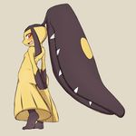  black_hair female from_behind looking_back mawile no_humans open_mouth pokemon red_eyes smile solo teeth warumono_tomii wide_hips 