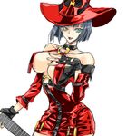  bad_id bad_twitter_id bare_shoulders black_hair choker cleavage_cutout fingerless_gloves gloves green_eyes guilty_gear guilty_gear_xrd hat i-no nanase_aoi red_hat solo white_background 