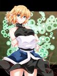  arm_warmers bad_id bad_pixiv_id bare_shoulders blonde_hair breasts covered_nipples crossed_arms frown green_eyes large_breasts mizuhashi_parsee ootsuki_wataru pointy_ears short_hair skirt solo touhou 
