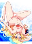  american_flag_bikini bikini blonde_hair blue_eyes breasts cleavage flag_print large_breasts long_hair lying original sandals smile solo swimsuit yonecchi 