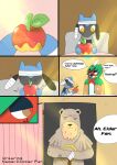2026 5_panel_comic ambiguous_gender anthro apple bandage beak beard bed biped black_nose black_text blue_body brown_body brown_fur claws comic decidueye dialogue eating elderly english_text eyes_closed facial_hair food fruit fur furniture generation_2_pokemon generation_4_pokemon generation_7_pokemon group hi_res holding_apple holding_food holding_fruit holding_object light looking_at_food looking_at_object male male_(lore) motion_lines name_drop nintendo on_bed open_mouth orange_eyes paws pillow plant pokemon pokemon_(species) pokemon_mystery_dungeon question_mark riolu sawlamander sitting sitting_on_bed sound_effects speech_bubble spike_chunsoft standing sunlight talking_to_another text tongue trio ursaring white_sclera window