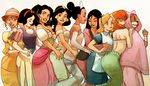  aladdin_(disney) alice_(wonderland) alice_in_wonderland ariel_(disney) arms_around_waist ass back bare_shoulders black_hair blonde_hair blue_eyes blush breasts brown_eyes brown_hair cleavage cloche_hat company_connection conga_line crossover disney dress earrings elbow_gloves esmeralda_(disney) fa_mulan_(disney) fox furry gloves hairband hat hug hug_from_behind jane_porter jasmine_(disney) jewelry joel_jurion lineup looking_back maid_marian_(disney) medium_breasts mulan multiple_crossover multiple_girls naughty_face pantyhose red_hair robin_hood_(disney) shocked_eyes smile snow_white snow_white_(disney) snow_white_and_the_seven_dwarfs tarzan the_hunchback_of_notre_dame the_little_mermaid the_princess_and_the_frog tiana_(the_princess_and_the_frog) tiara torso_grab white_legwear yellow_eyes yuri 