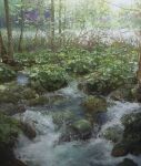  forest naohiro_ito nature no_humans oil_painting_(medium) original outdoors painting_(medium) scenery shallow_water stream traditional_media tree water weeds 