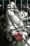  1boy abs absurdres animal_ears arknights armpits arms_behind_head bara blue_eyes bound bound_arms bound_legs cage chain chained chest_hair commentary_request facial_hair feet foot_focus foot_out_of_frame foreshortening furry furry_male goatee highres large_pectorals male_focus male_underwear mountain_(arknights) muscular muscular_male nipples no_nipples pectorals prison scar scar_across_eye scar_on_face short_hair soles solo stomach tail thick_eyebrows thighs tiger_boy tiger_ears tiger_stripes tiger_tail toes topless_male underwear white_fur white_hair xzx163124812 