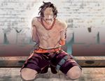  black_hair freckles jewelry kneeling male_focus necklace one_piece portgas_d_ace roco64 solo tattoo 