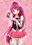  :d aino_megumi bow cure_lovely hair_ornament happinesscharge_precure! heart heart_hair_ornament long_hair magical_girl open_mouth pink_background pink_bow pink_eyes pink_hair pink_skirt ponytail precure skirt smile solo thighhighs very_long_hair white_legwear wide_ponytail yukiya_(shiya) 
