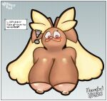 2026 69_(number) absurd_res anthro areola artist_name big_breasts blush breasts brown_body brown_fur dated dialogue english_text exclamation_point female fur gameplay_mechanics generation_4_pokemon glistening glistening_body glistening_breasts glistening_nipples hi_res honeybud lagomorph level_up looking_at_breasts looking_at_self looking_down lopunny mammal nintendo nipples pokemon pokemon_(species) simple_background solo tan_areola tan_nipples text
