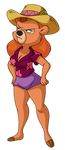  2014 absurd_res alpha_channel angry bear black_eyes black_nose breasts brown_fur brown_hair chadrocco cleavage clothed clothing female fur hair hat hi_res hindpaw long_hair mammal orange_hair paws rebecca_cunningham shirt shorts solo standing thighs 