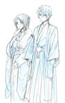  1girl aki_(neyuki41028) hiradaira_chisaki japanese_clothes kihara_tsumugu kimono long_hair monochrome nagi_no_asukara short_hair standing tied_hair 