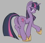  anus cutie_mark equine female feral friendship_is_magic fur hair horn looking_at_viewer mammal my_little_pony nude plain_background presenting purple_eyes purple_fur purple_hair pussy raised_leg rumblealex shoes smile solo twilight_sparkle_(mlp) unicorn 